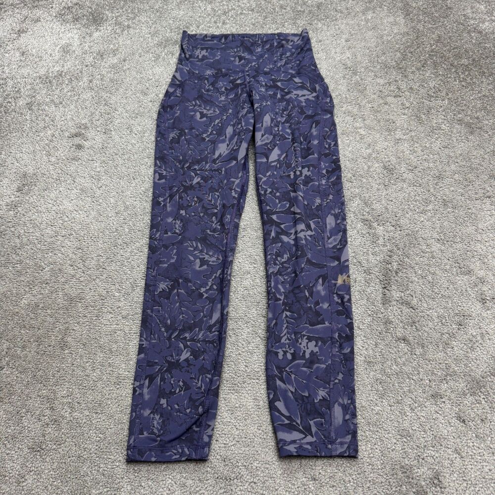 REI Co-Op Floral Cropped Leggings Womens Small Blue Pocket Activewear Outdoor